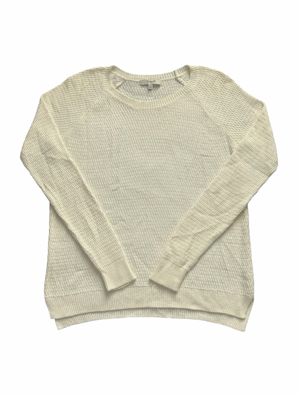 Madewell XS Ivory Textured Knit Sweater Cotton Blend Crewneck Pullover - Picture 2 of 13